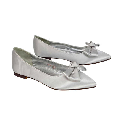 White - Back - XY London Womens-Ladies Cally Bow Pointed Ballerina Flats