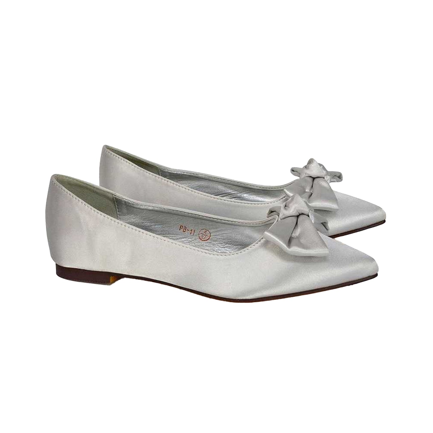 White - Side - XY London Womens-Ladies Cally Bow Pointed Ballerina Flats