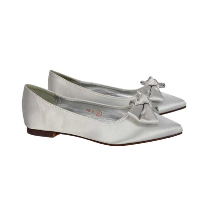 White - Side - XY London Womens-Ladies Cally Bow Pointed Ballerina Flats
