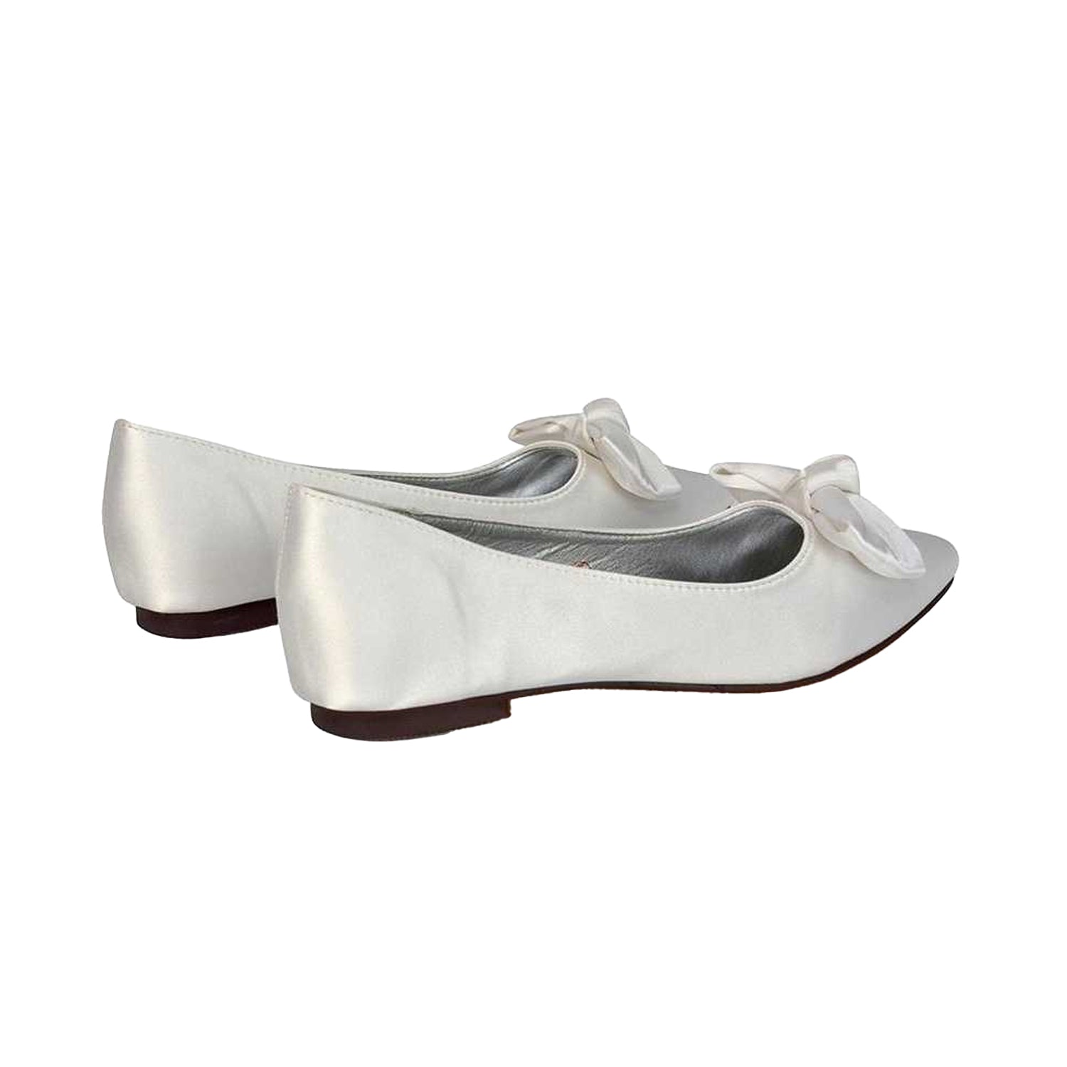 White - Pack Shot - XY London Womens-Ladies Cally Bow Pointed Ballerina Flats