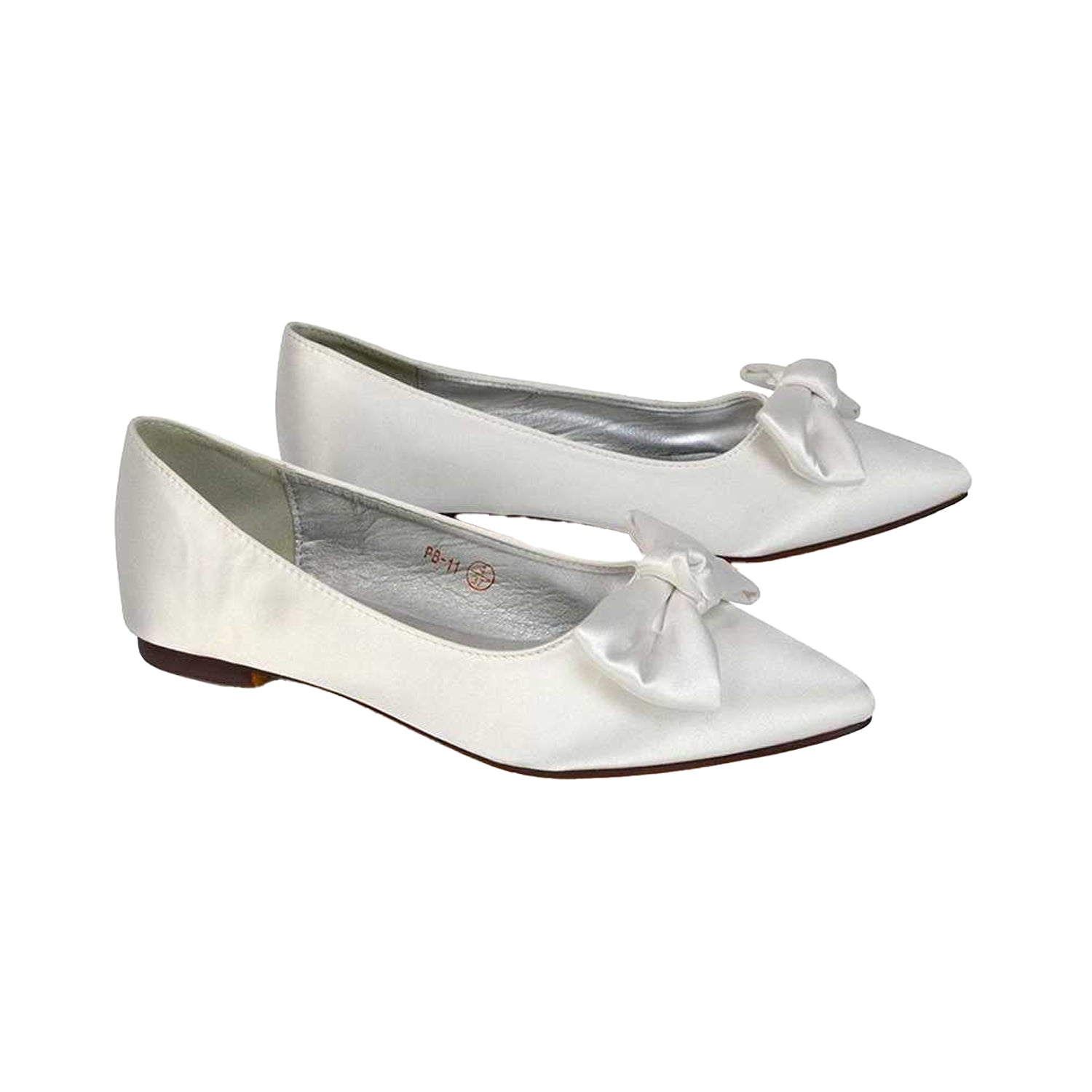 White - Close up - XY London Womens-Ladies Cally Bow Pointed Ballerina Flats