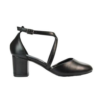 White - Back - XY London Womens-Ladies Cindy Low Mid Block Heel Court Shoes