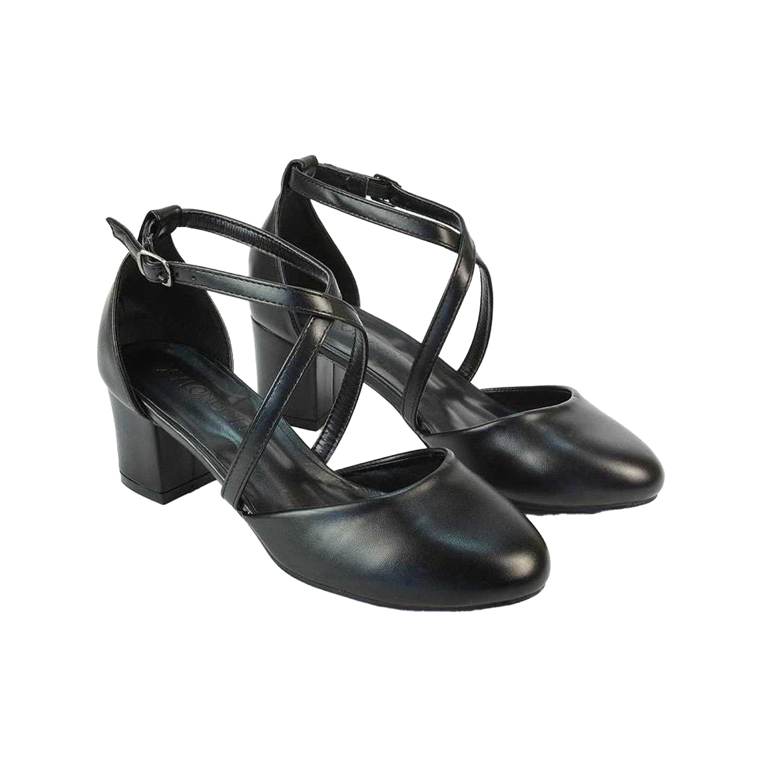 White - Side - XY London Womens-Ladies Cindy Low Mid Block Heel Court Shoes