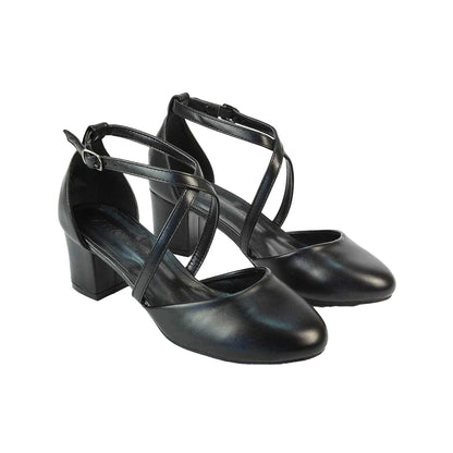 White - Side - XY London Womens-Ladies Cindy Low Mid Block Heel Court Shoes