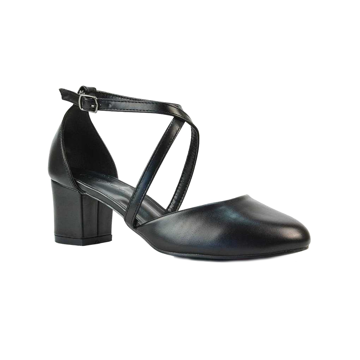 Black - Front - XY London Womens-Ladies Cindy Low Mid Block Heel Court Shoes