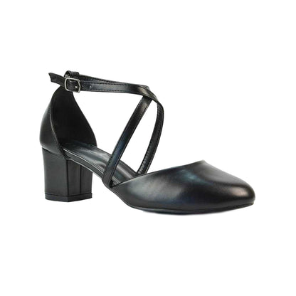 Black - Front - XY London Womens-Ladies Cindy Low Mid Block Heel Court Shoes