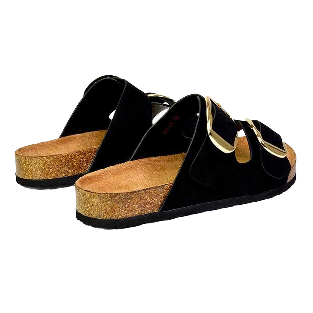 Black-Brown - Back - XY London Womens-Ladies Dolly Twin Buckle Sandals