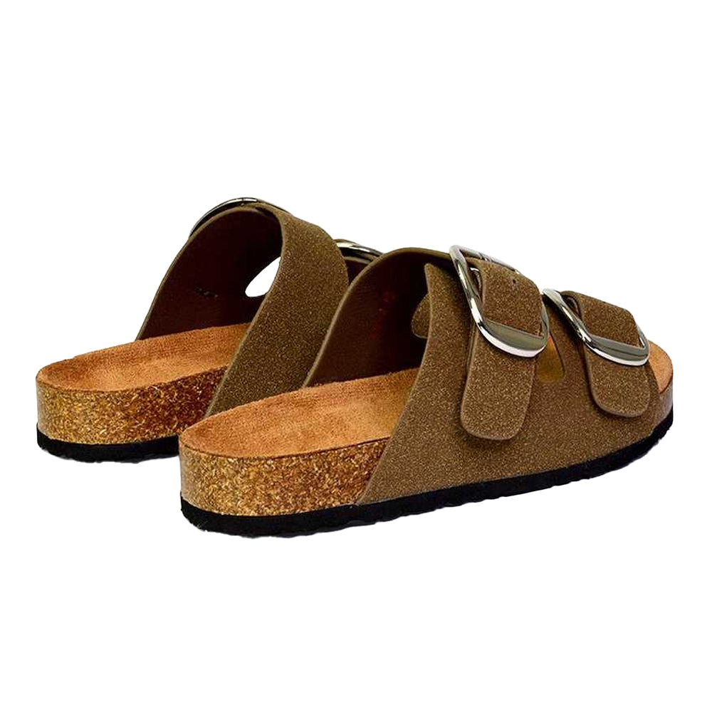 Khaki - Back - XY London Womens-Ladies Dolly Twin Buckle Sandals