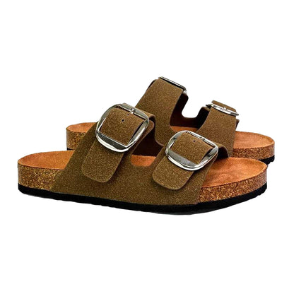 Khaki - Lifestyle - XY London Womens-Ladies Dolly Twin Buckle Sandals