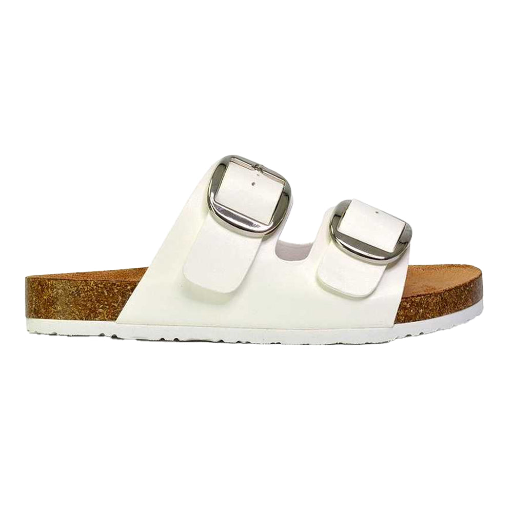 White-Brown - Front - XY London Womens-Ladies Dolly Twin Buckle Sandals