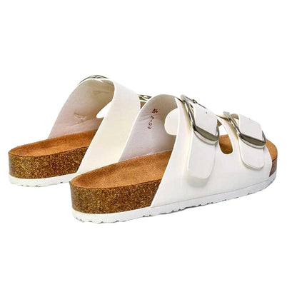 White-Brown - Back - XY London Womens-Ladies Dolly Twin Buckle Sandals