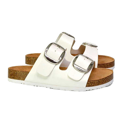 White-Brown - Lifestyle - XY London Womens-Ladies Dolly Twin Buckle Sandals