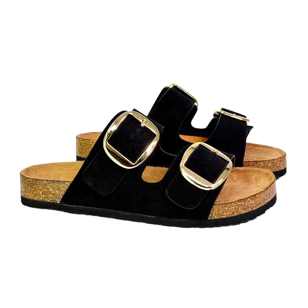 Black-Brown - Lifestyle - XY London Womens-Ladies Dolly Twin Buckle Sandals