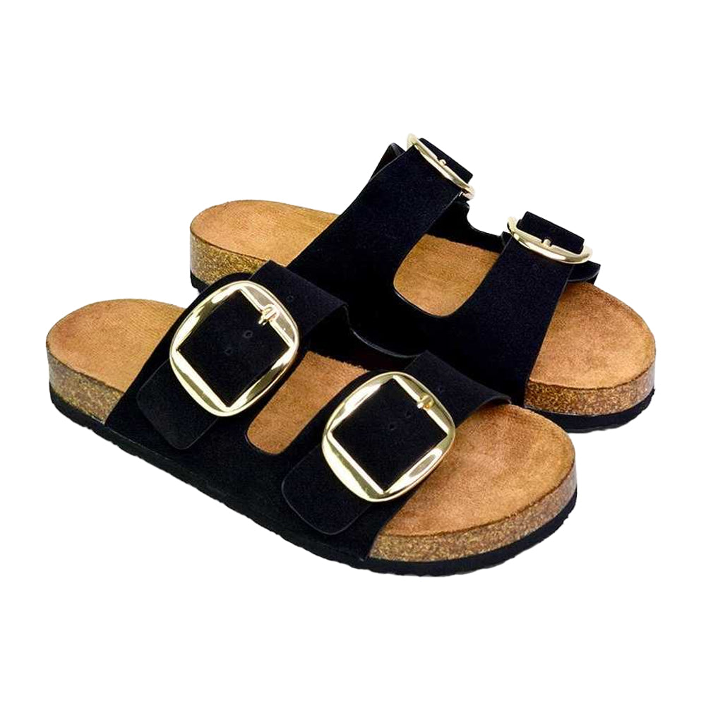 Black-Brown - Pack Shot - XY London Womens-Ladies Dolly Twin Buckle Sandals