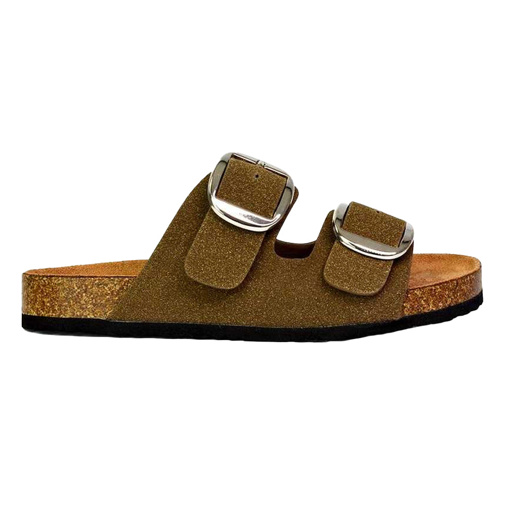 Khaki - Front - XY London Womens-Ladies Dolly Twin Buckle Sandals
