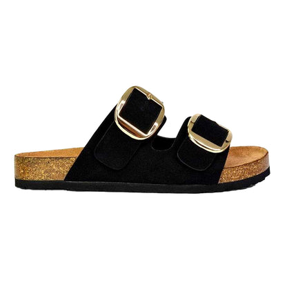 Black-Brown - Front - XY London Womens-Ladies Dolly Twin Buckle Sandals