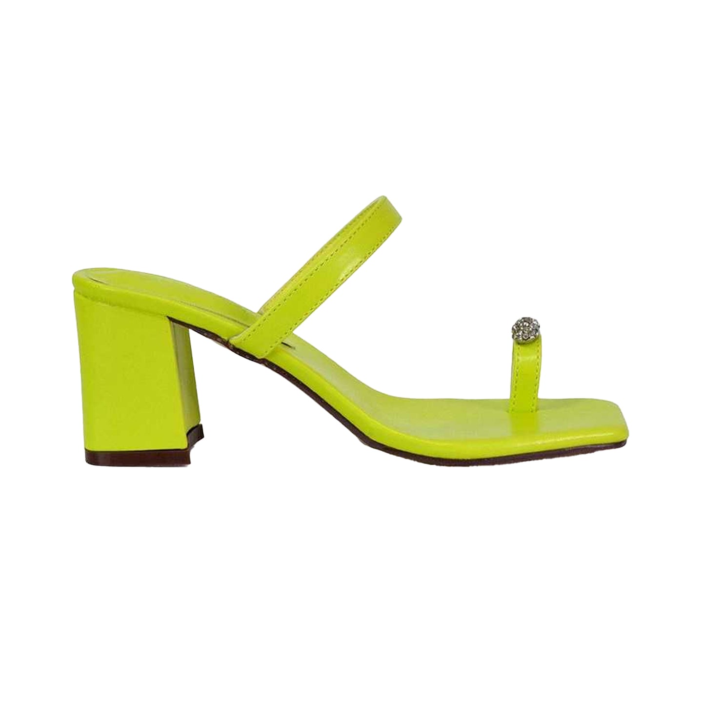 Green - Front - XY London Womens-Ladies Daiquiri Diamante Double Strap Medium Block Heel Mule Sandals