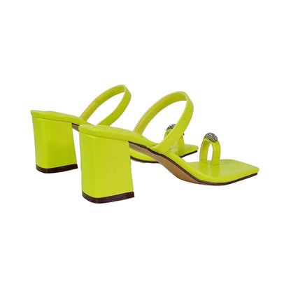 Green - Back - XY London Womens-Ladies Daiquiri Diamante Double Strap Medium Block Heel Mule Sandals