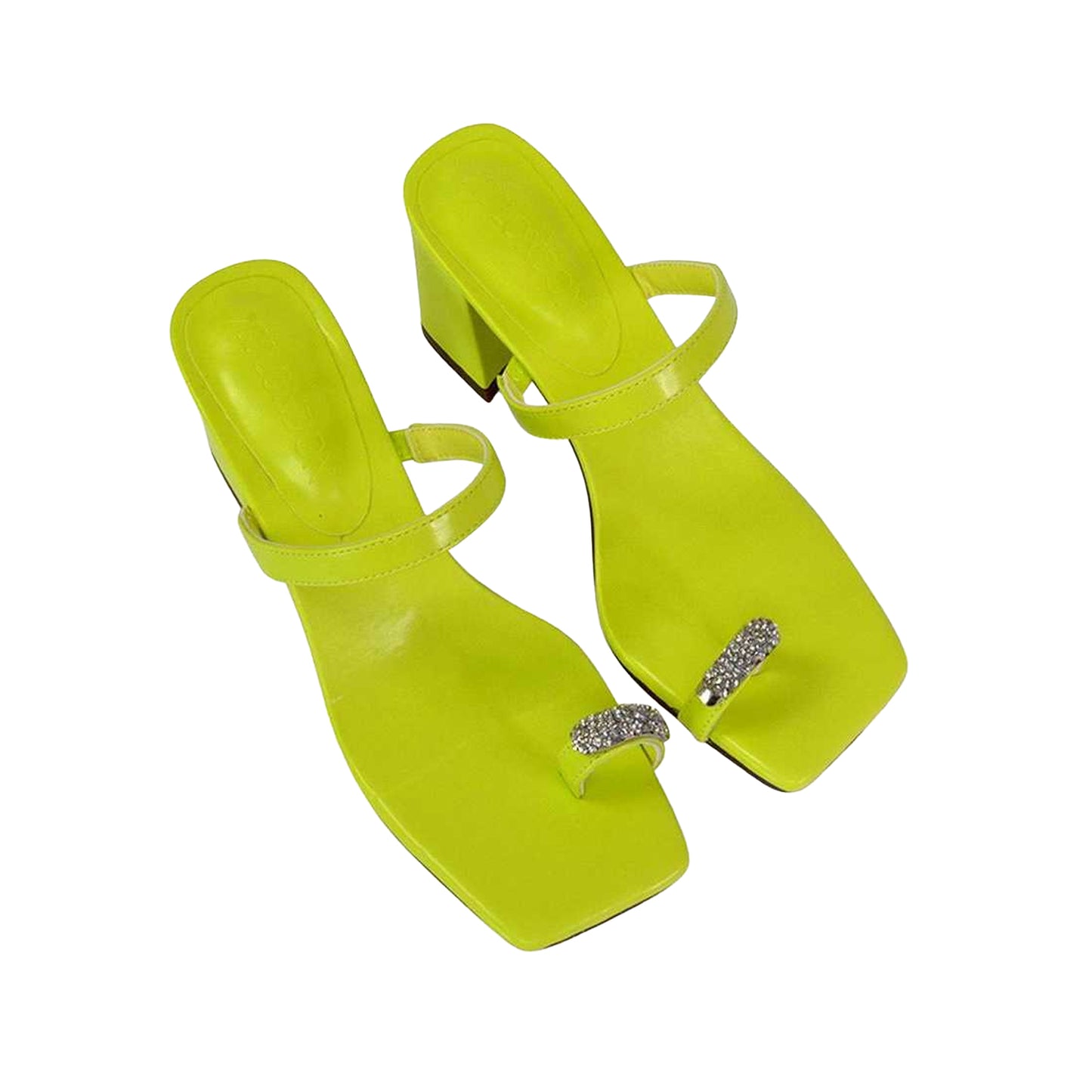 Green - Side - XY London Womens-Ladies Daiquiri Diamante Double Strap Medium Block Heel Mule Sandals