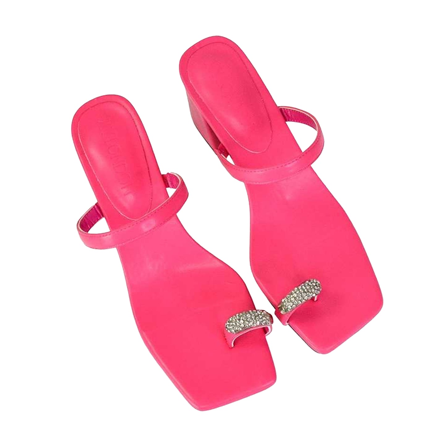 Fuchsia - Side - XY London Womens-Ladies Daiquiri Diamante Double Strap Medium Block Heel Mule Sandals
