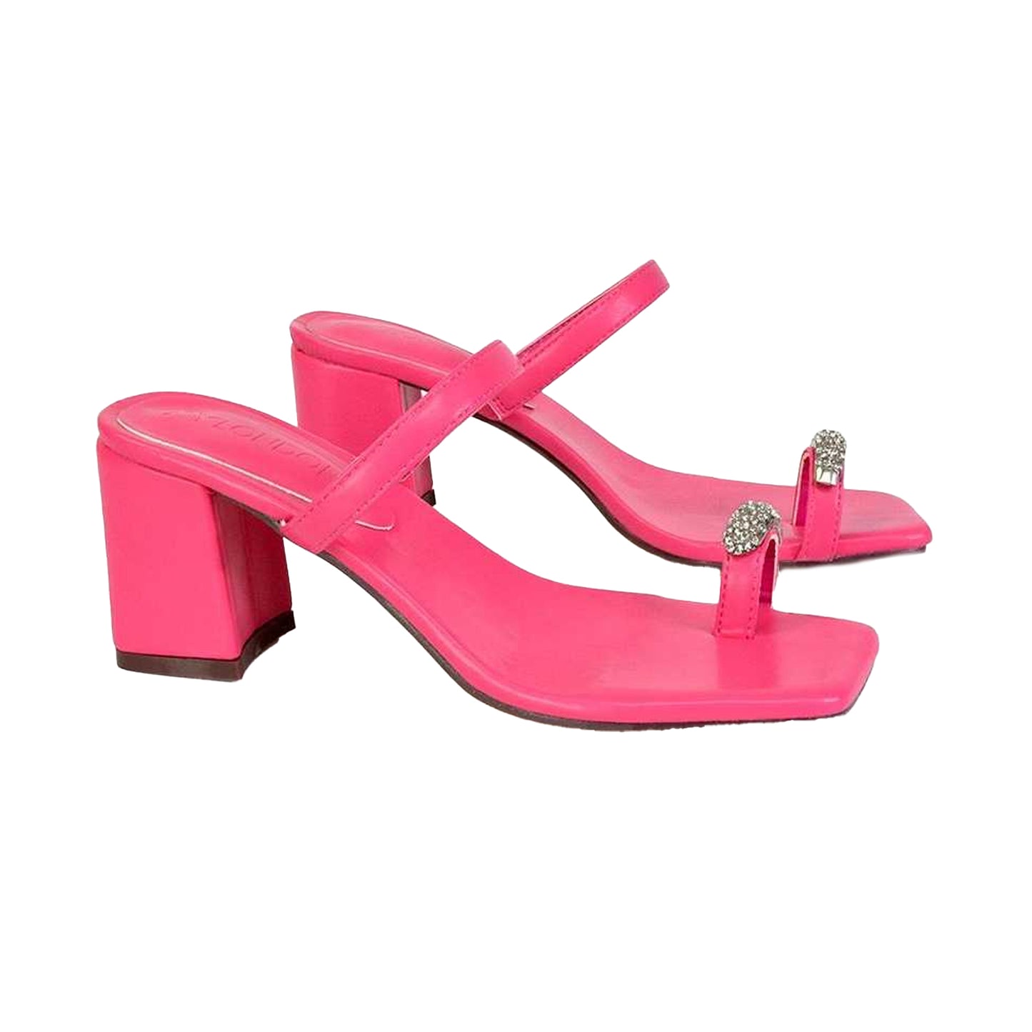 Fuchsia - Lifestyle - XY London Womens-Ladies Daiquiri Diamante Double Strap Medium Block Heel Mule Sandals