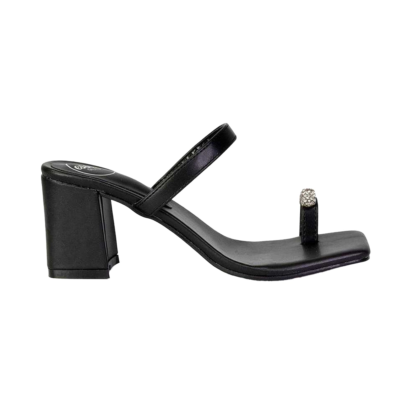 Black - Front - XY London Womens-Ladies Daiquiri Diamante Double Strap Medium Block Heel Mule Sandals
