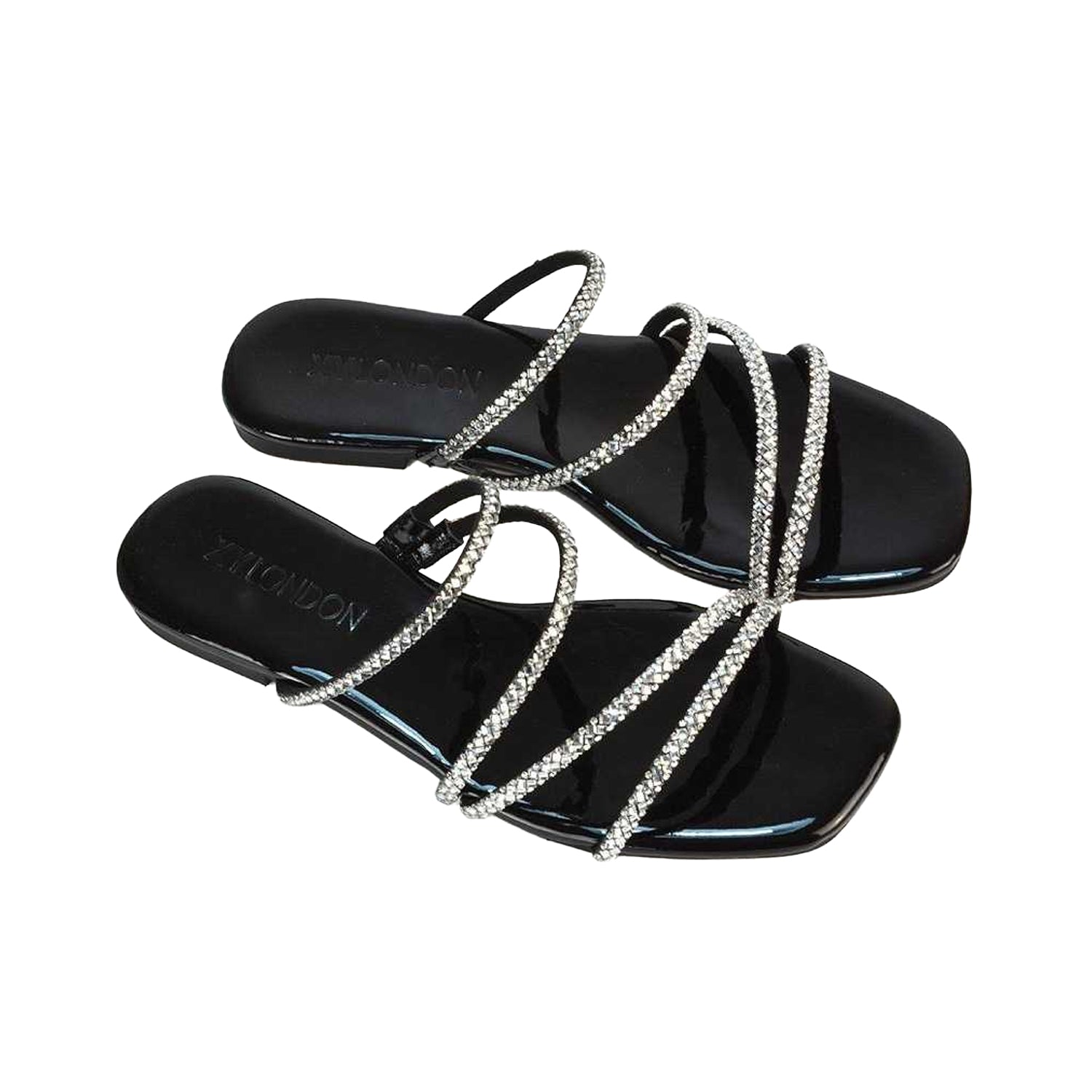 True Black - Side - XY London Womens-Ladies Kiki Diamante Sandals