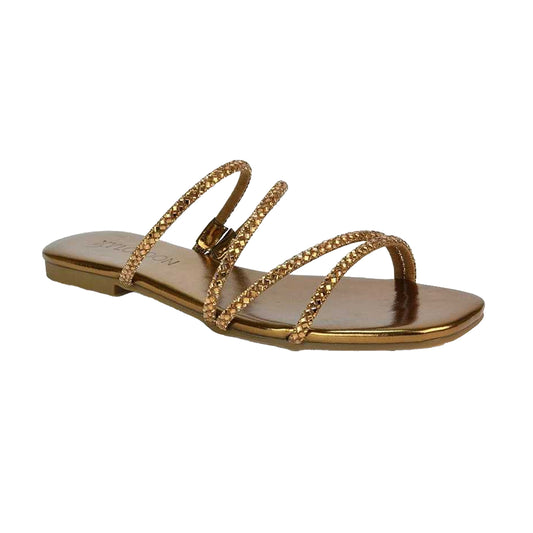 Liquid Gold - Front - XY London Womens-Ladies Kiki Diamante Sandals