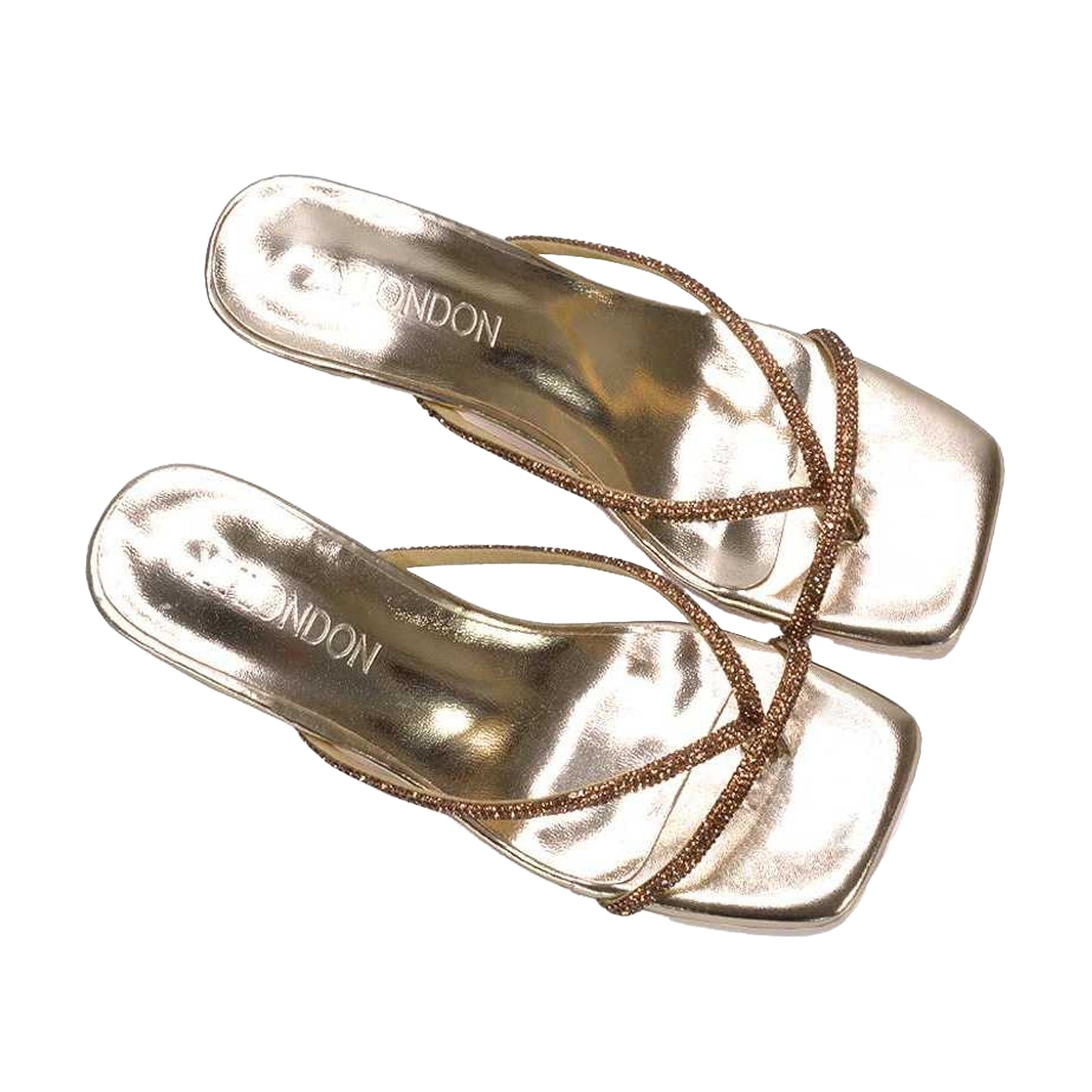 Metallic Gold - Lifestyle - XY London Womens-Ladies Megan Diamante Kitten Heel Mule Sandals