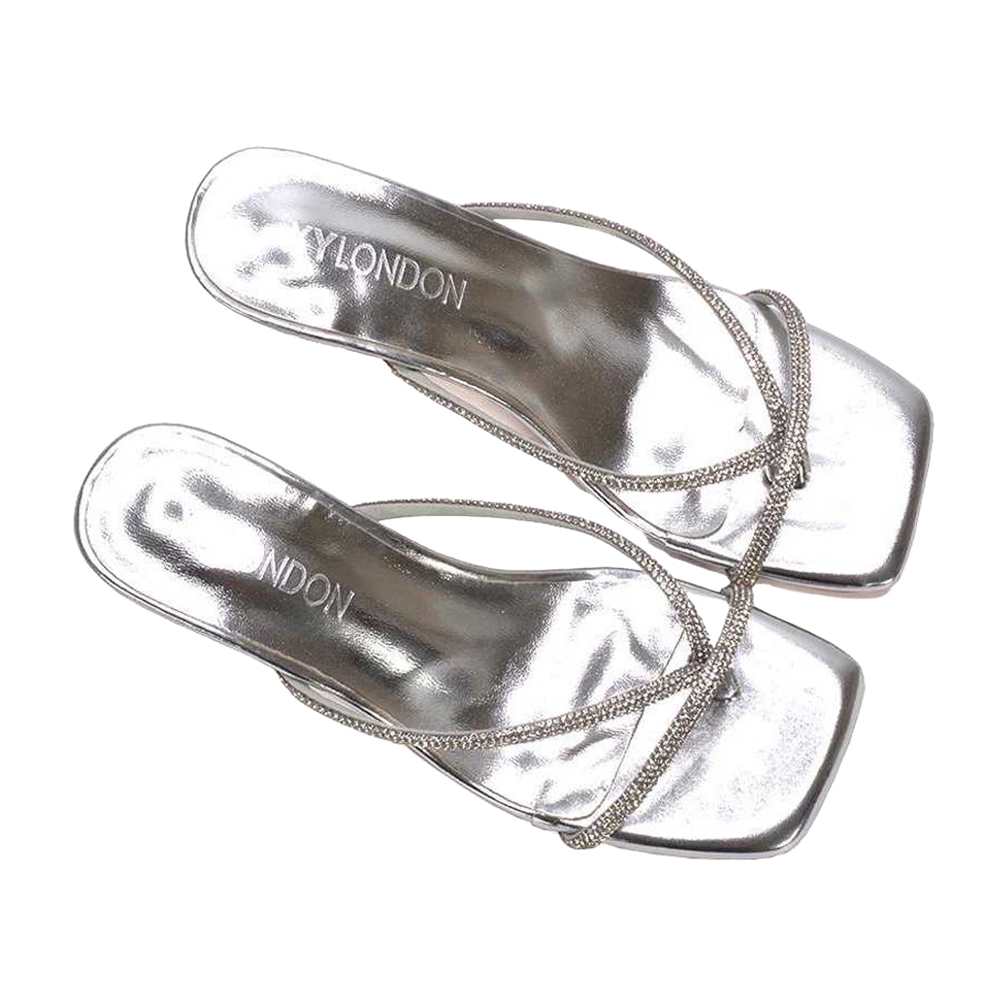Metallic Silver - Lifestyle - XY London Womens-Ladies Megan Diamante Kitten Heel Mule Sandals