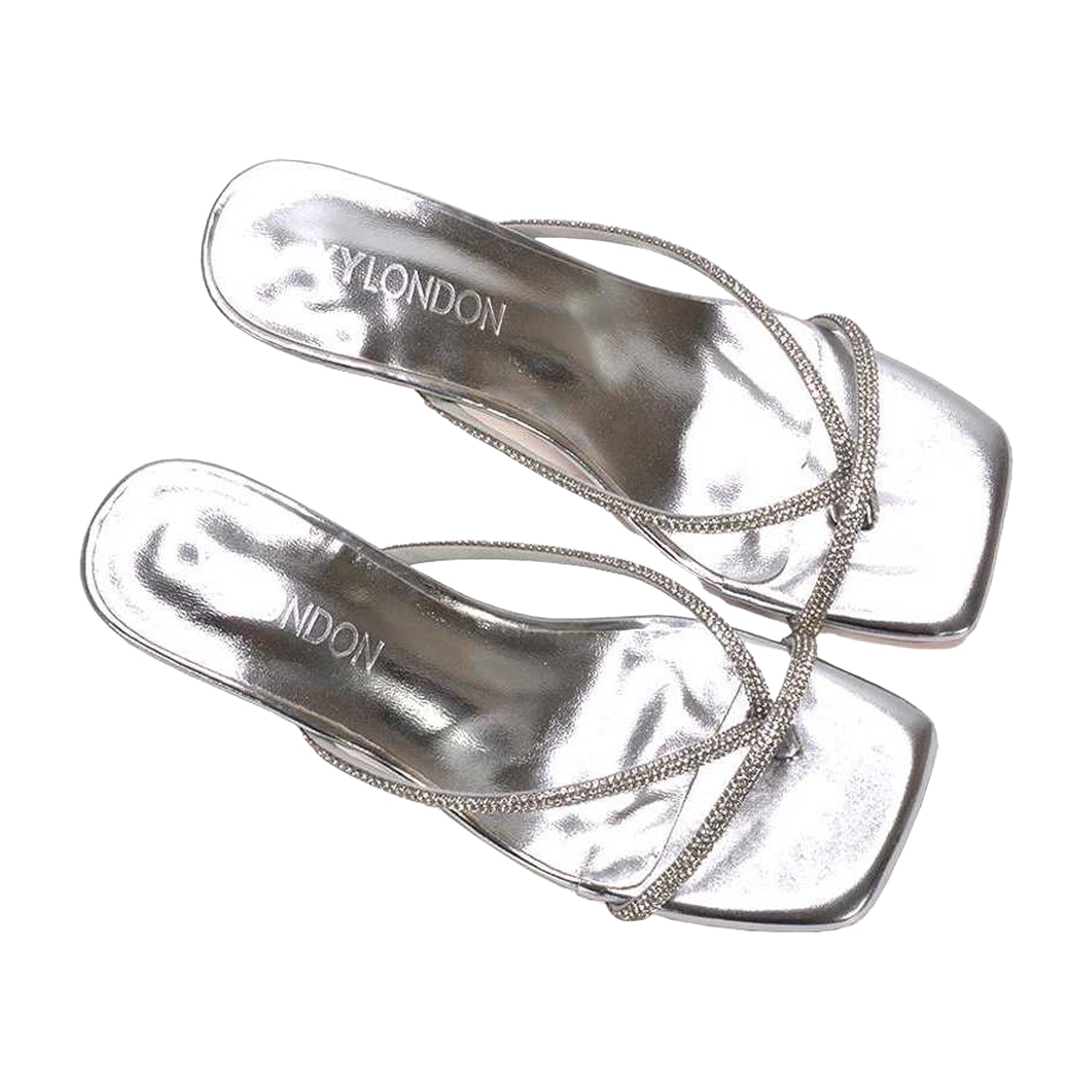 Metallic Silver - Lifestyle - XY London Womens-Ladies Megan Diamante Kitten Heel Mule Sandals