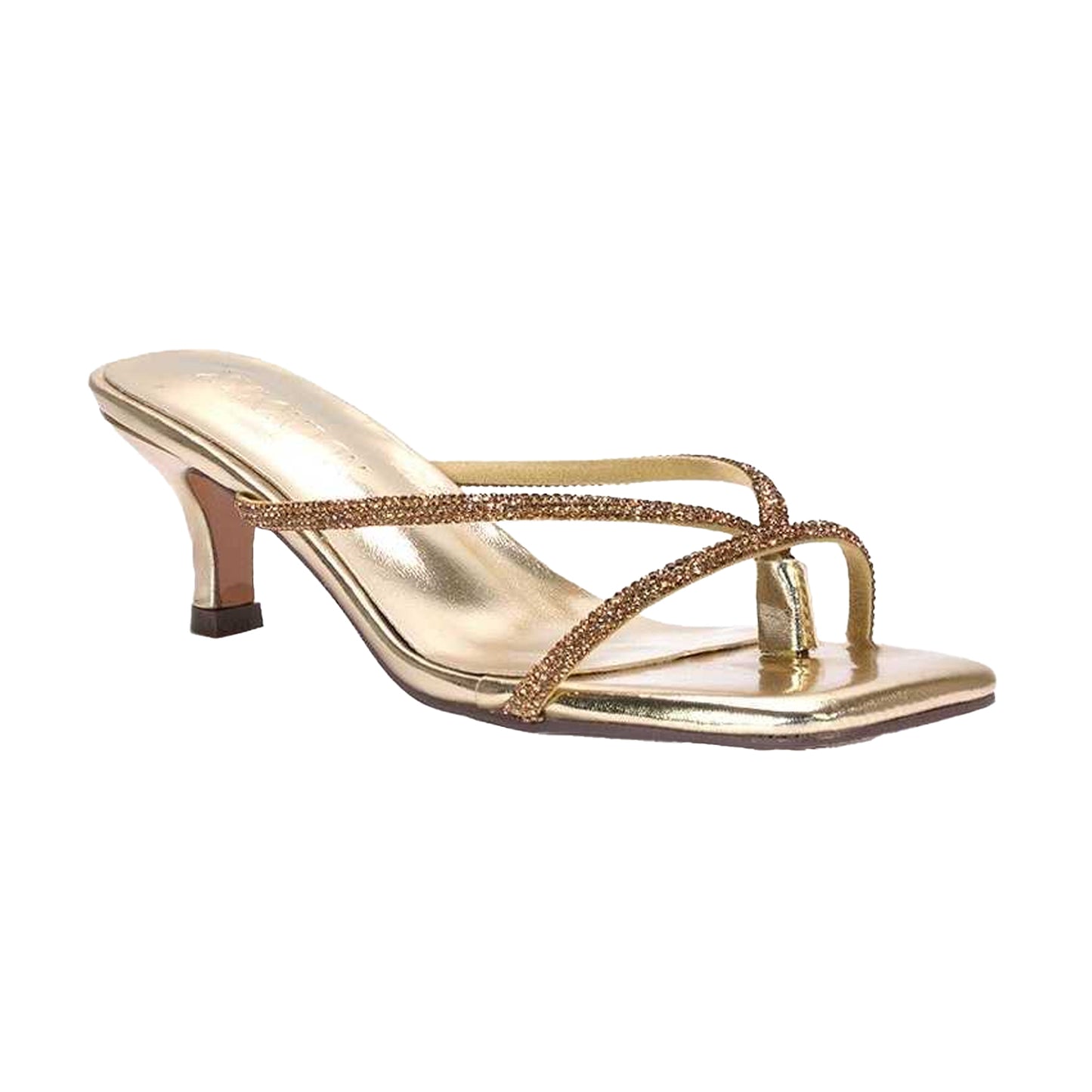 Metallic Gold - Front - XY London Womens-Ladies Megan Diamante Kitten Heel Mule Sandals