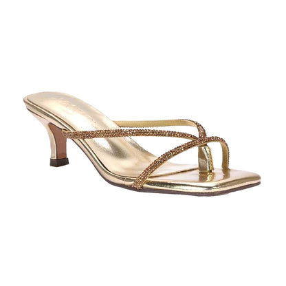 Metallic Gold - Front - XY London Womens-Ladies Megan Diamante Kitten Heel Mule Sandals