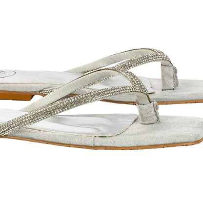 Silver - Lifestyle - XY London Womens-Ladies Raina Diamante Thong Strap Flat Sliders