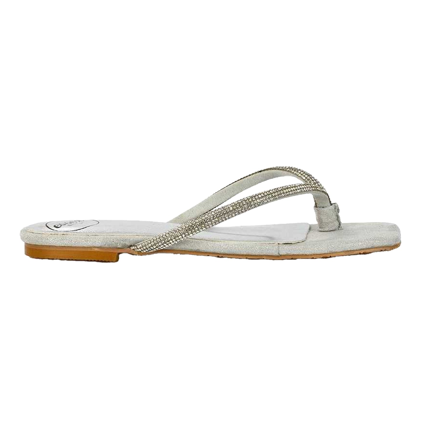 Silver - Front - XY London Womens-Ladies Raina Diamante Thong Strap Flat Sliders
