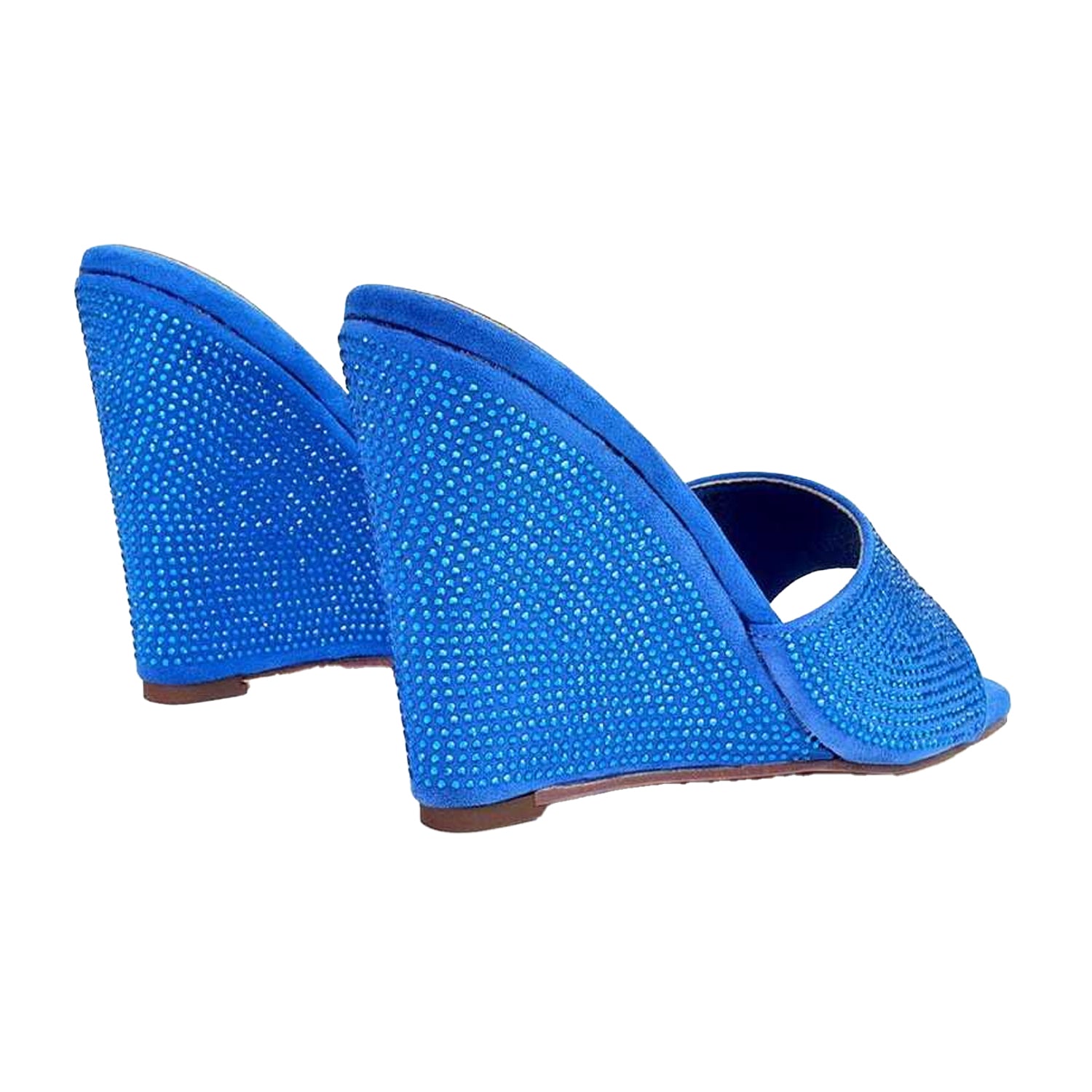 Blue - Back - XY London Womens-Ladies Peggie Rhinestone Wedge Mules