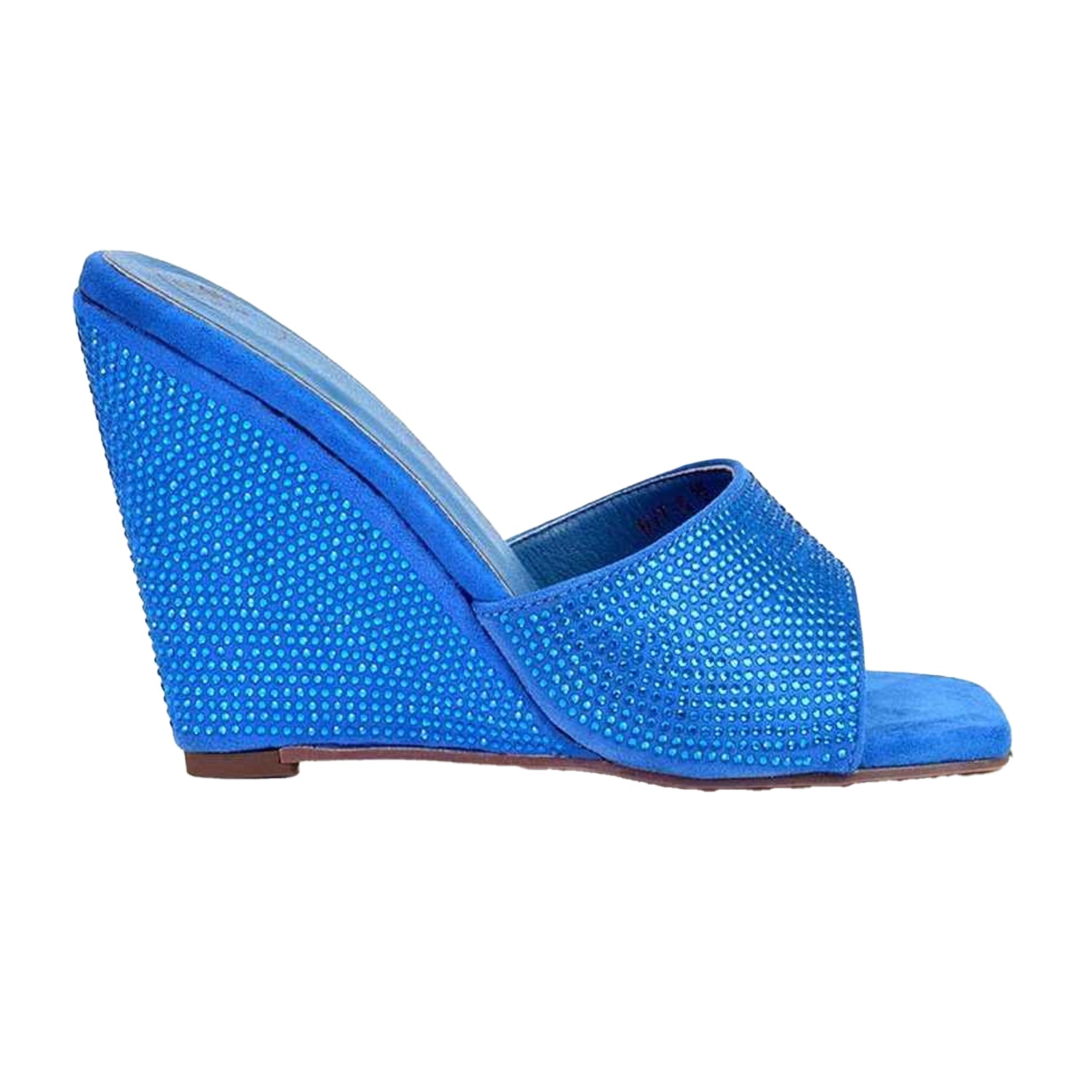 Blue - Side - XY London Womens-Ladies Peggie Rhinestone Wedge Mules