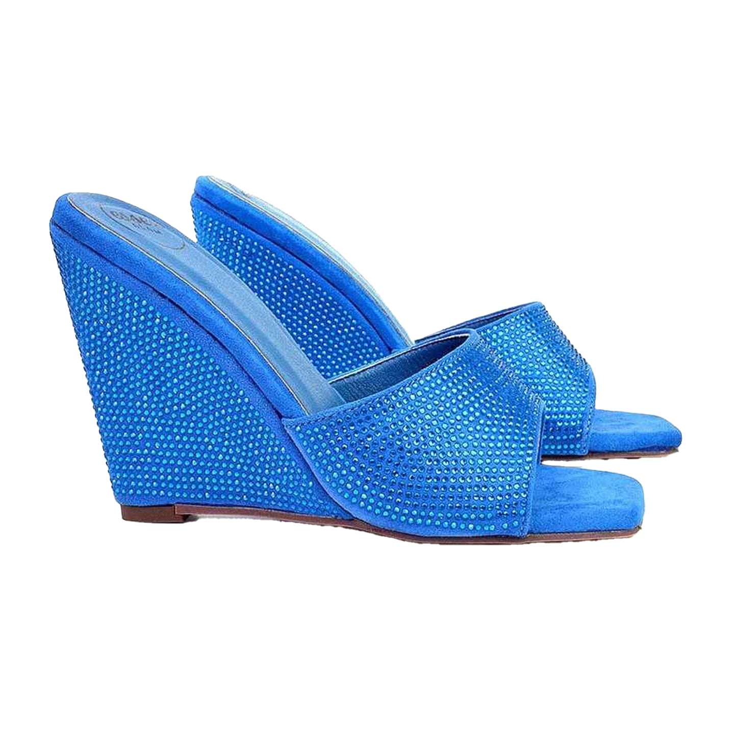Blue - Lifestyle - XY London Womens-Ladies Peggie Rhinestone Wedge Mules
