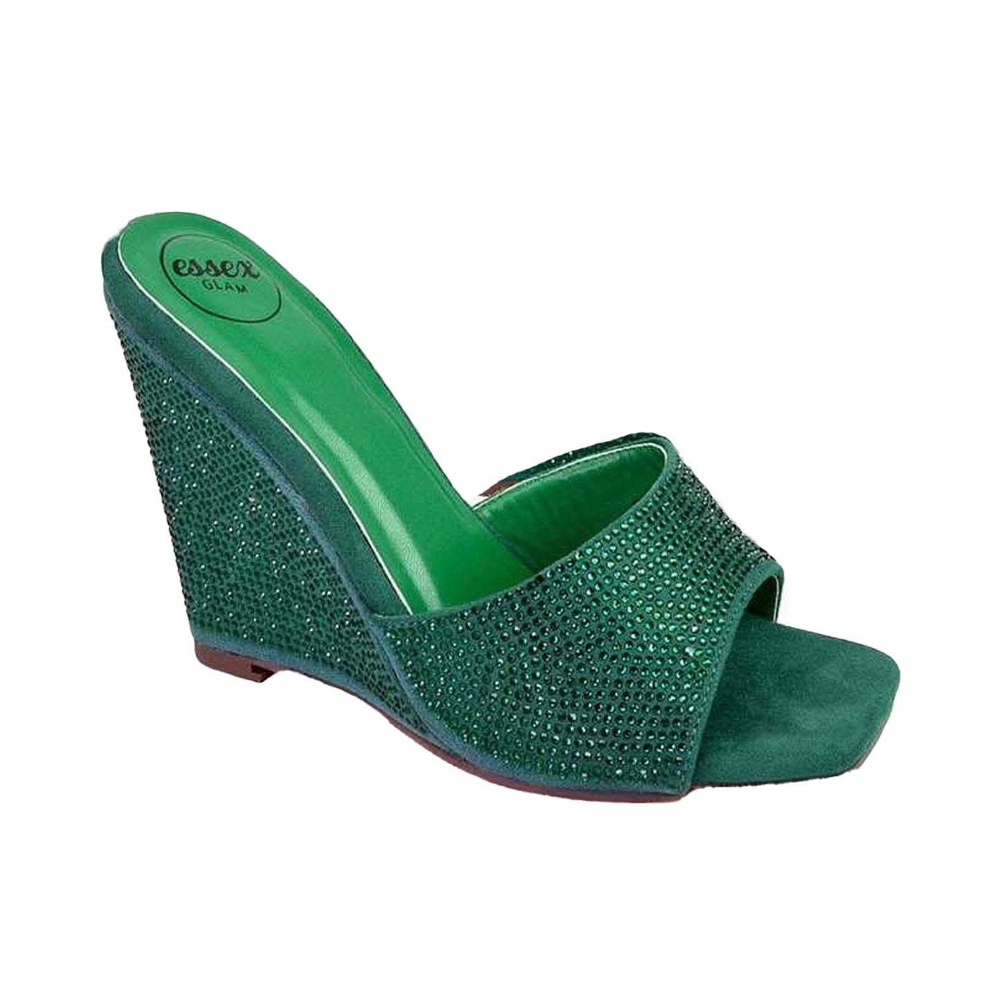 Green - Front - XY London Womens-Ladies Peggie Rhinestone Wedge Mules