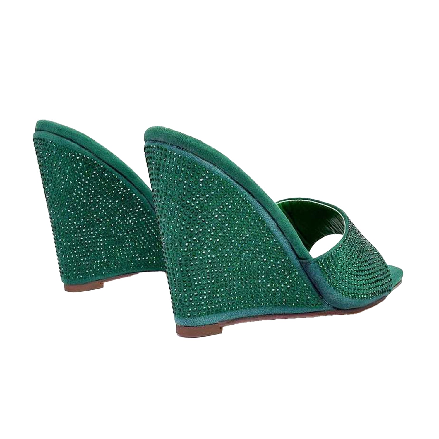 Green - Back - XY London Womens-Ladies Peggie Rhinestone Wedge Mules