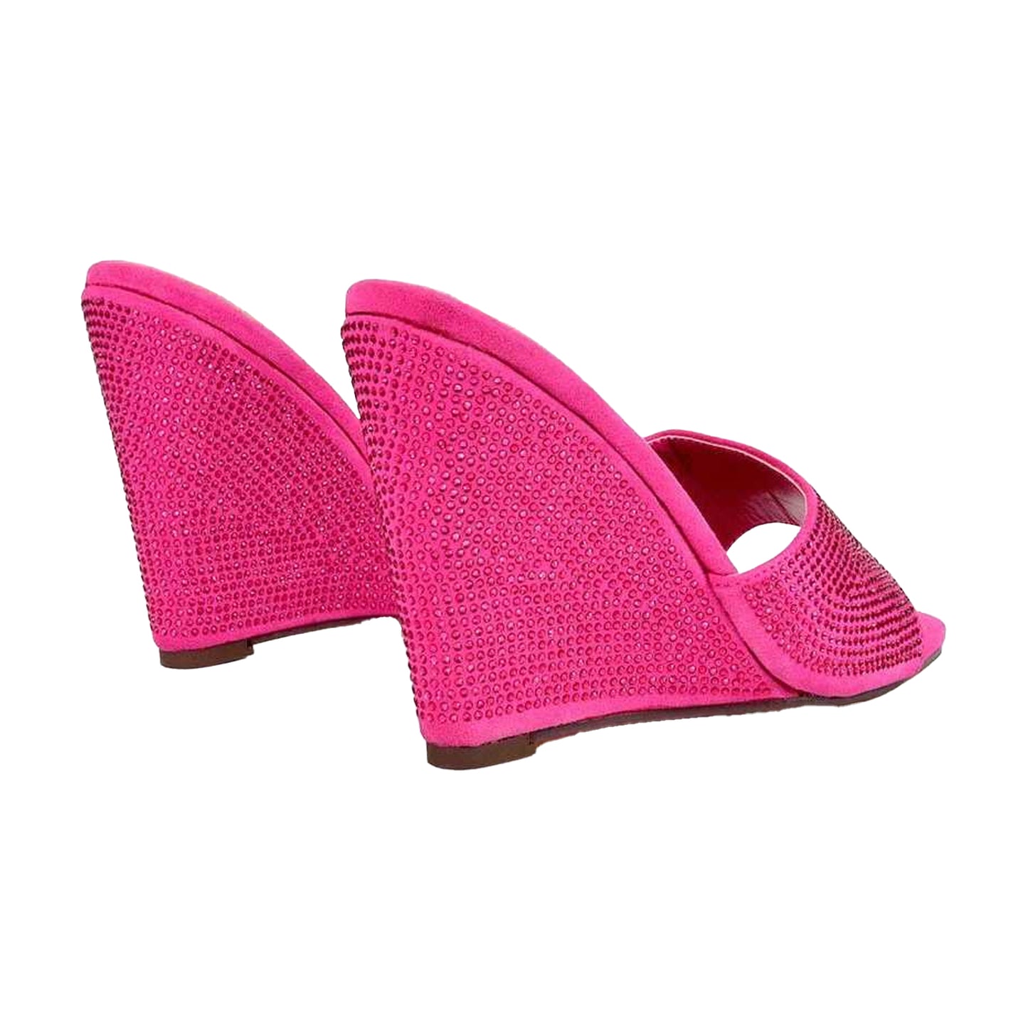 Pink - Back - XY London Womens-Ladies Peggie Rhinestone Wedge Mules