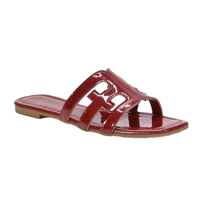 Red - Front - XY London Womens-Ladies Ellie Metallic Cut Out Strap Square Flat Sandals