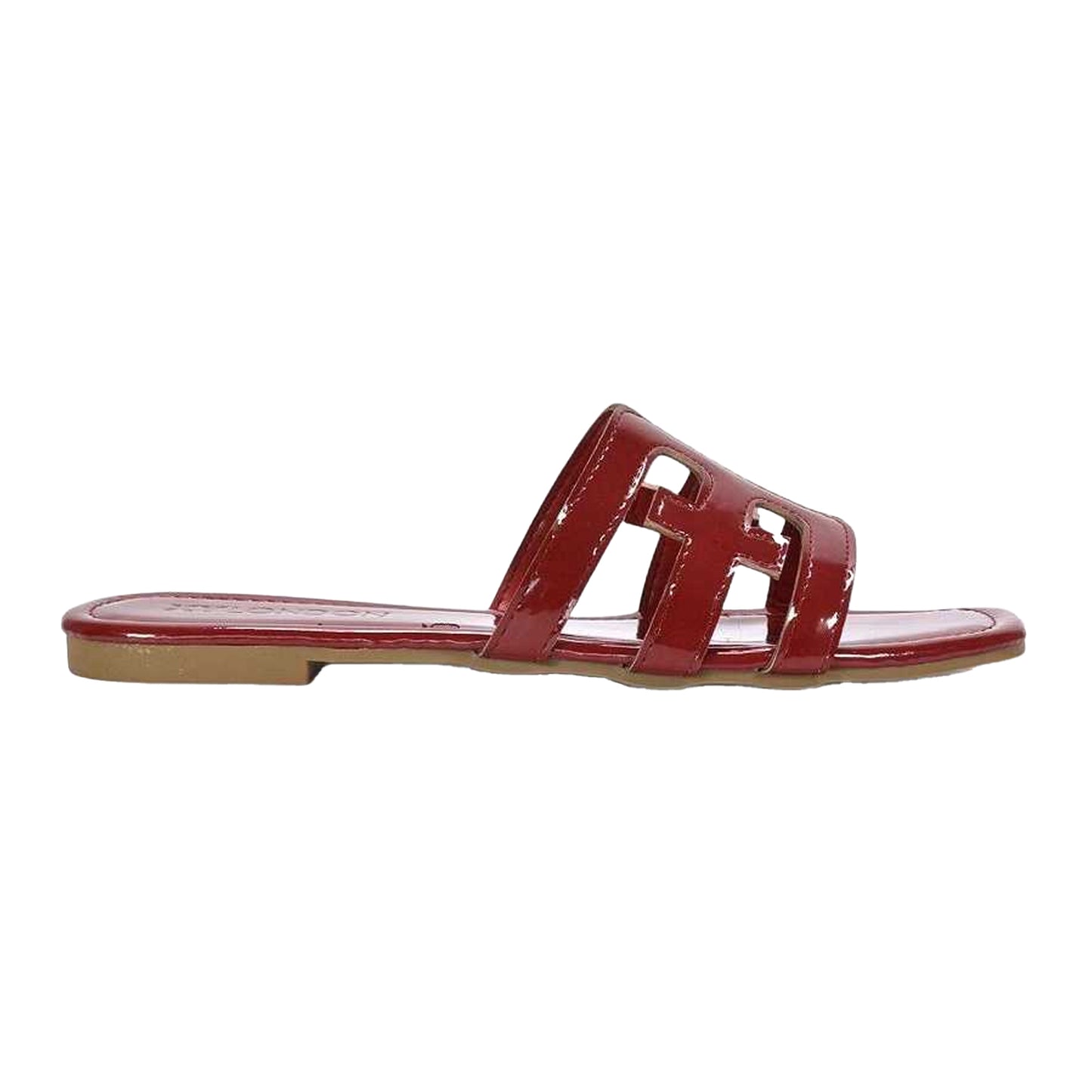 Red - Back - XY London Womens-Ladies Ellie Metallic Cut Out Strap Square Flat Sandals