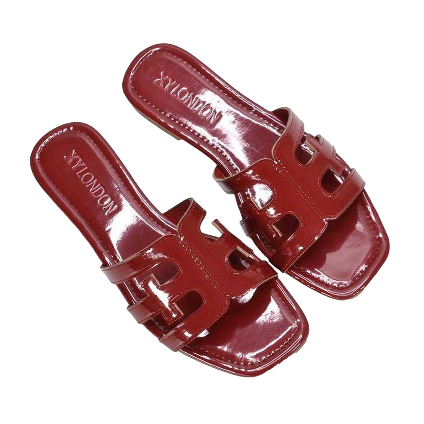 Red - Lifestyle - XY London Womens-Ladies Ellie Metallic Cut Out Strap Square Flat Sandals