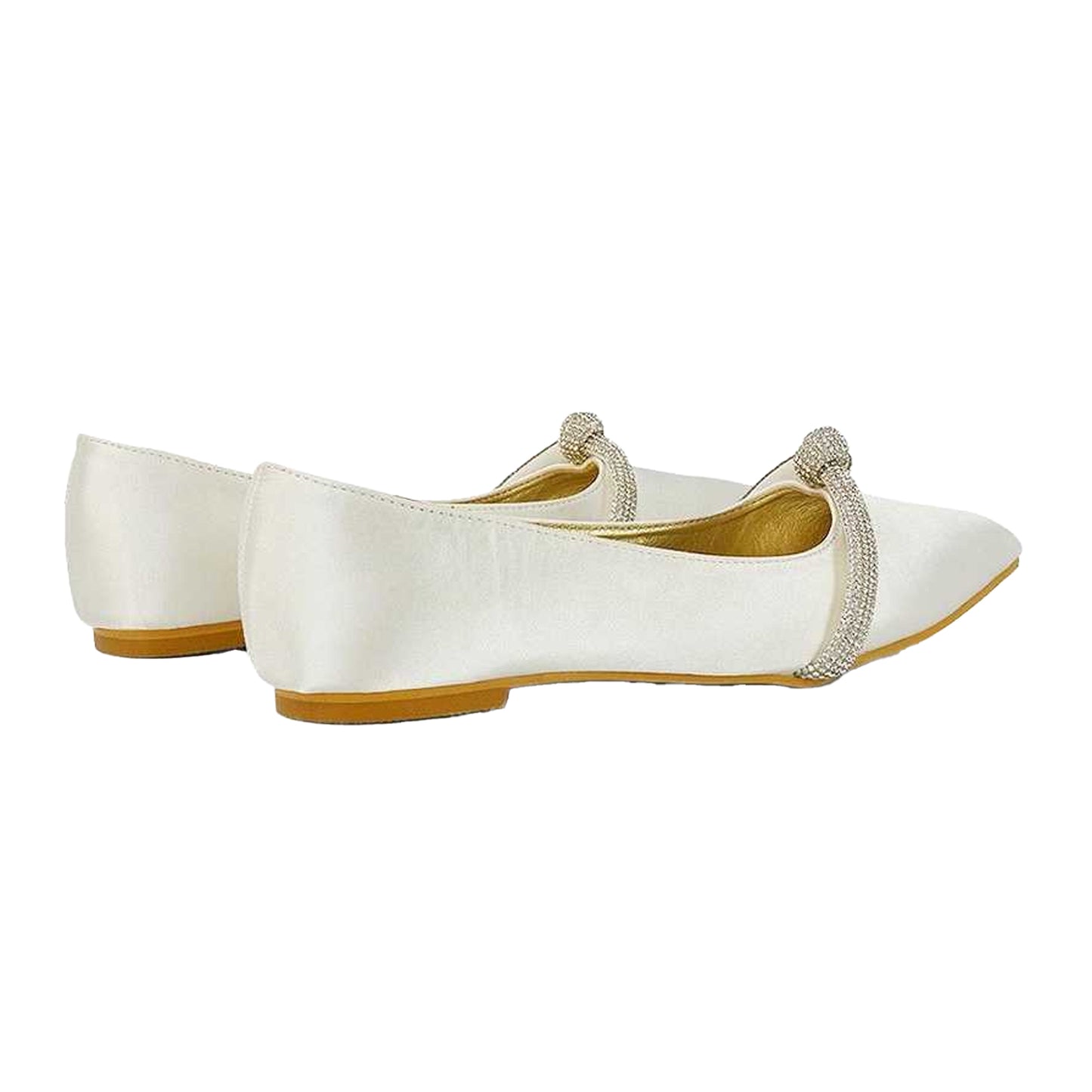 Ivory - Back - XY London Womens-Ladies Halley Diamante Bridal Ballet Flats