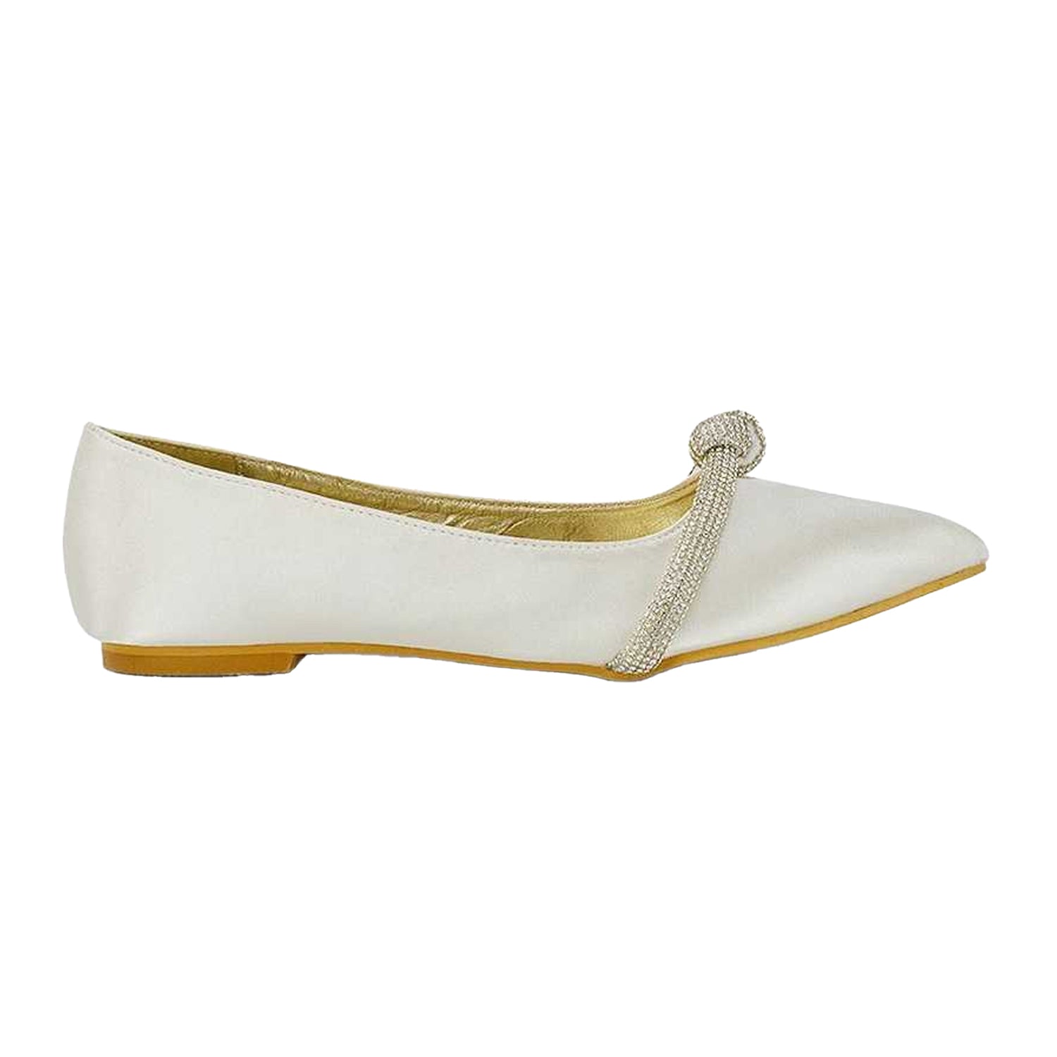 Ivory - Side - XY London Womens-Ladies Halley Diamante Bridal Ballet Flats
