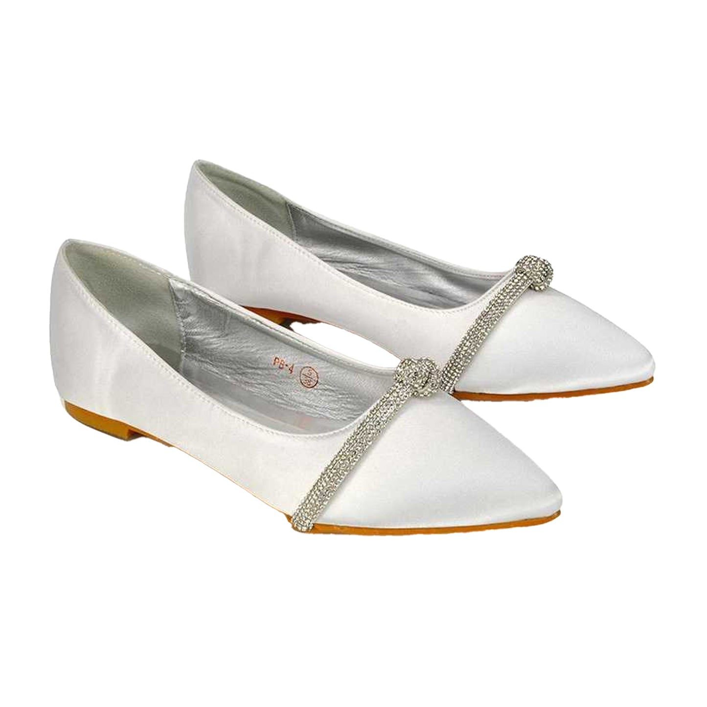 White - Front - XY London Womens-Ladies Halley Diamante Bridal Ballet Flats
