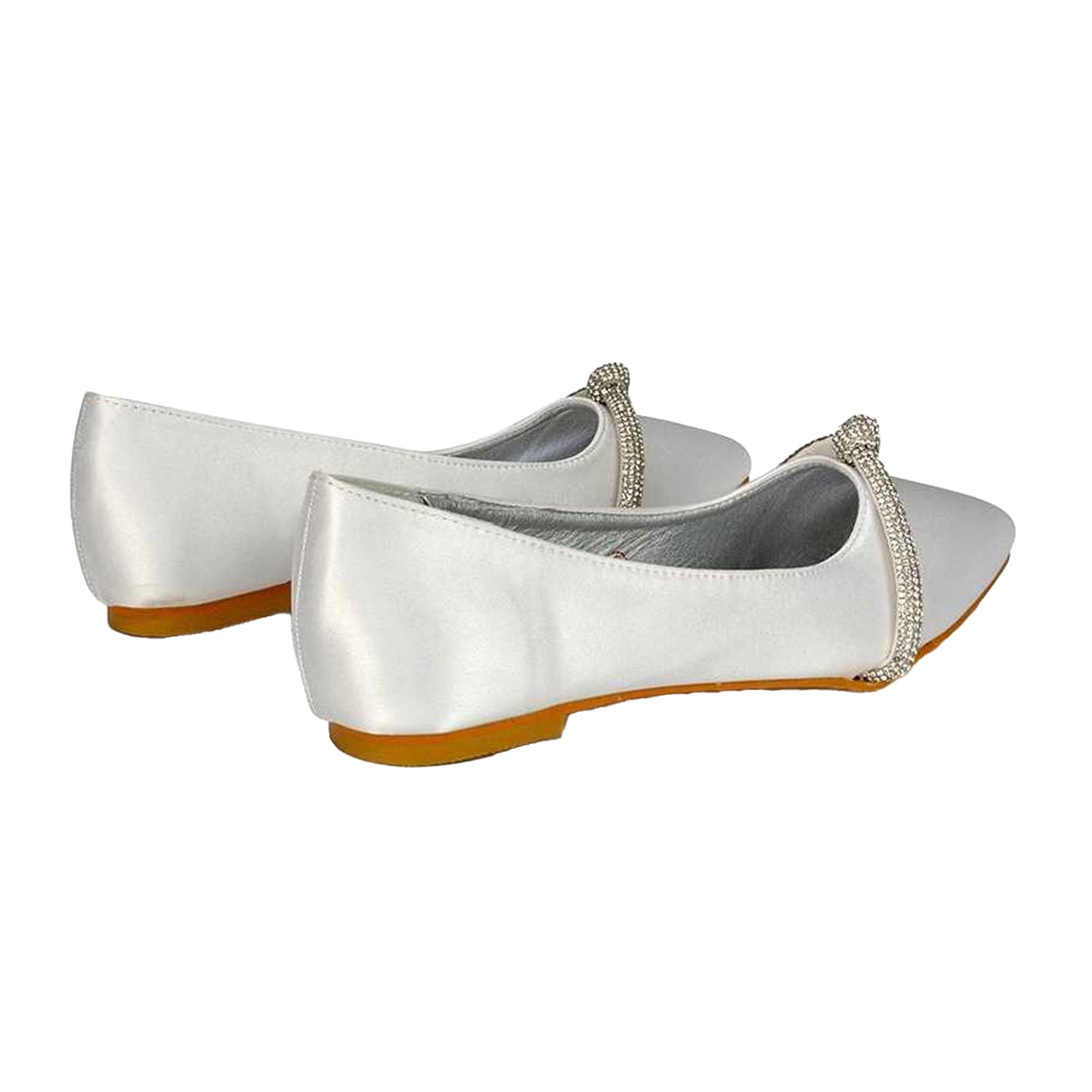 White - Back - XY London Womens-Ladies Halley Diamante Bridal Ballet Flats