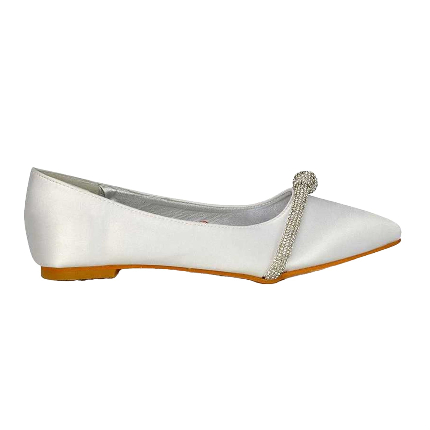 White - Side - XY London Womens-Ladies Halley Diamante Bridal Ballet Flats