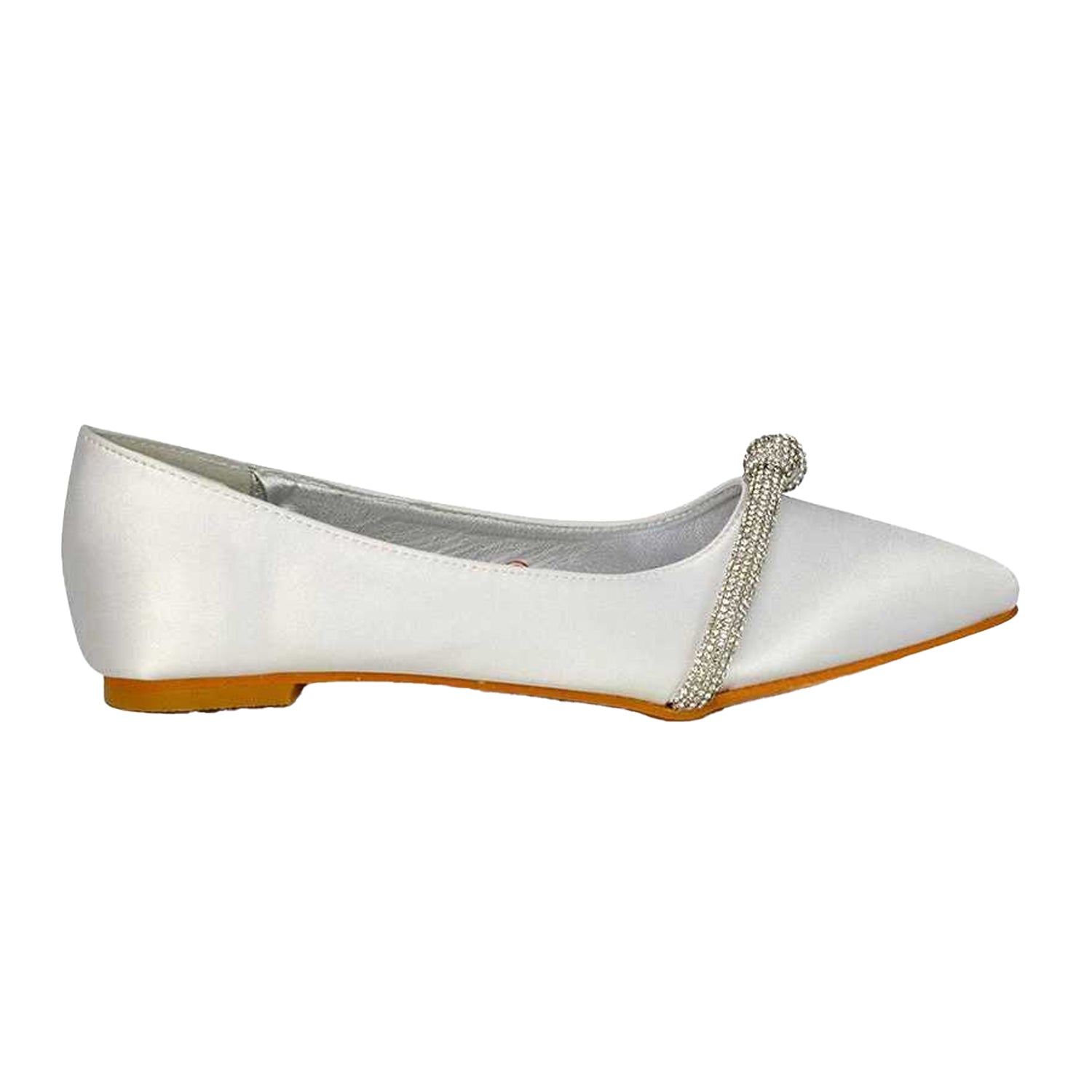 White - Side - XY London Womens-Ladies Halley Diamante Bridal Ballet Flats